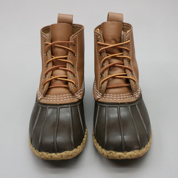 LL Bean Ladies 7 Tan Leather Brown Rubber Short Ankle Duck Boots USA Maine 06009 - Picture 5 of 12